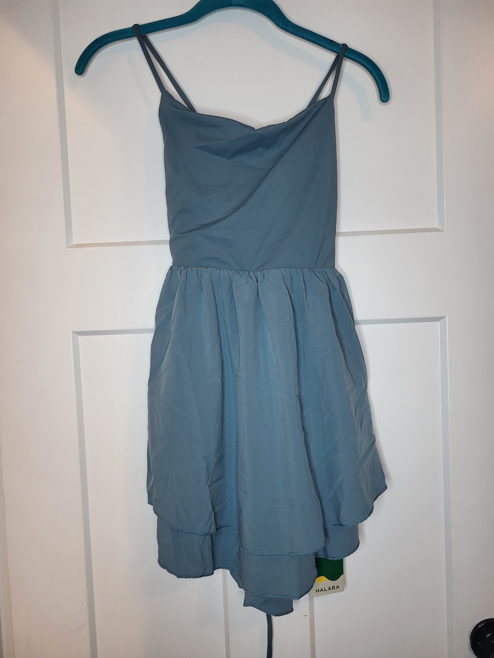 HALARA Blue Spaghetti Strap Tiered Tank
